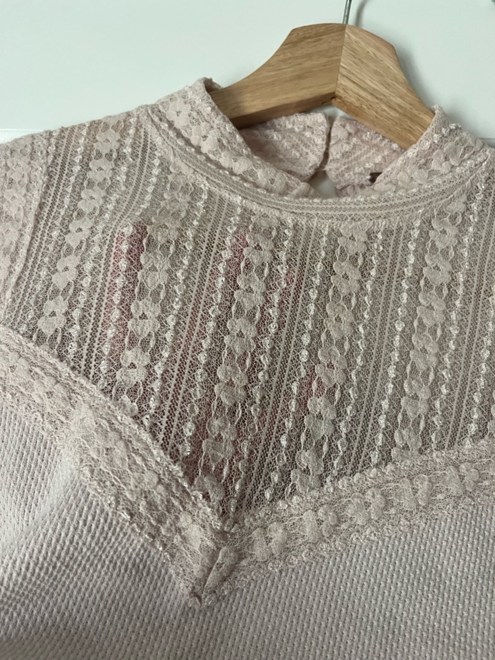 Free People Lace Panel Mock Neck Long Sleeve Top - Blush - Picture 6 of 10